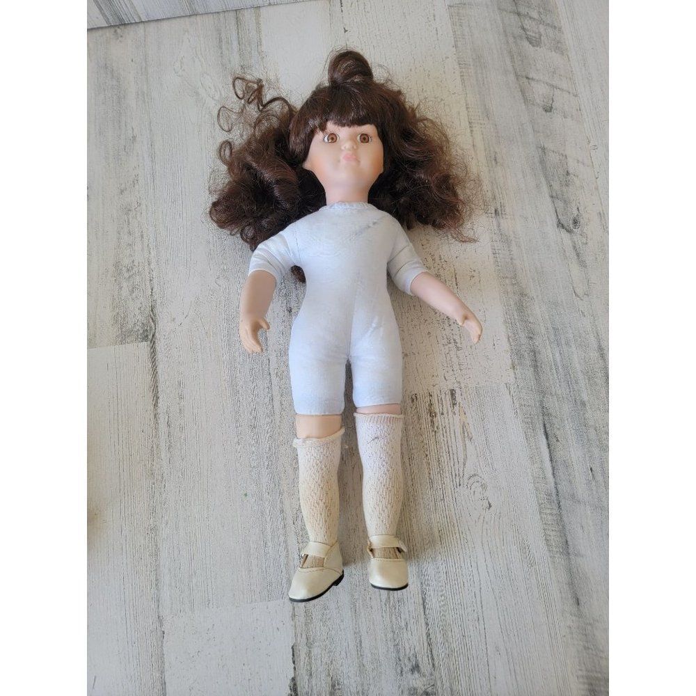 Porcelain doll Gina girl brunette school‎ collectible white shoe